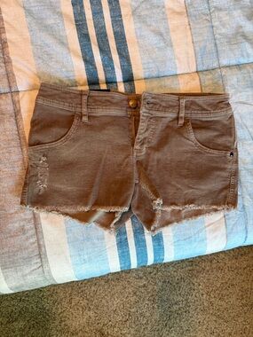 Oakley Frayed Hem Denim Shorts in Taupe
